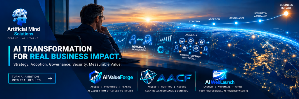 Artificial Mind Solutions – samenwerking tussen AI-agents, mensen en andere agents; AI-transformatie voor meetbare bedrijfswaarde