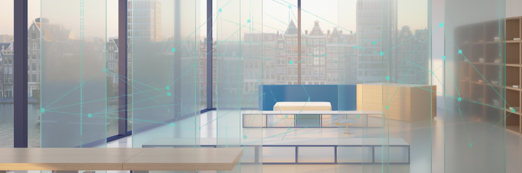 Illustrative strategic thinking space with interconnected knowledge and digital ideas